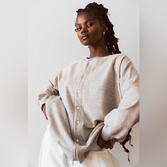 NWT - ICHI ANTIQUITIES- FRENCH TERRY BUTTON UP CARDIGAN - NATURAL - OS - Picture 4 of 5